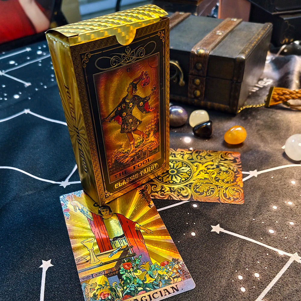 Gold Foil Waterproof Tarot Card Deck with Guidebook