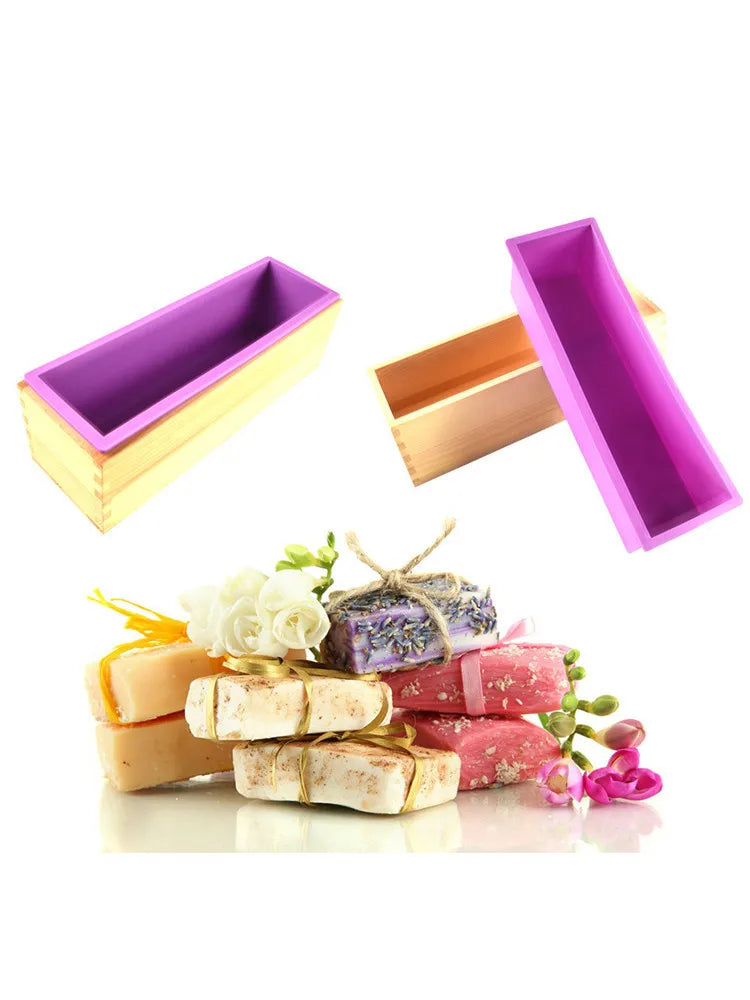 Complete Silicone Soap Making Mold Kit with Wooden Box and Stainless Steel Cutters