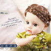 A lifelike 14-inch reborn baby doll with a fashion outfit and voice features, shown in a close-up.