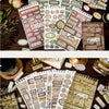 A collection of vintage label stickers and paper elements for scrapbooking and journaling