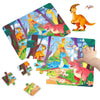 A colorful jigsaw puzzle featuring various animal cartoon characters like a giraffe and a dinosaur.
