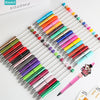 A collection of colorful beadable ballpoint pens with black ink arranged diagonally on a white surface.