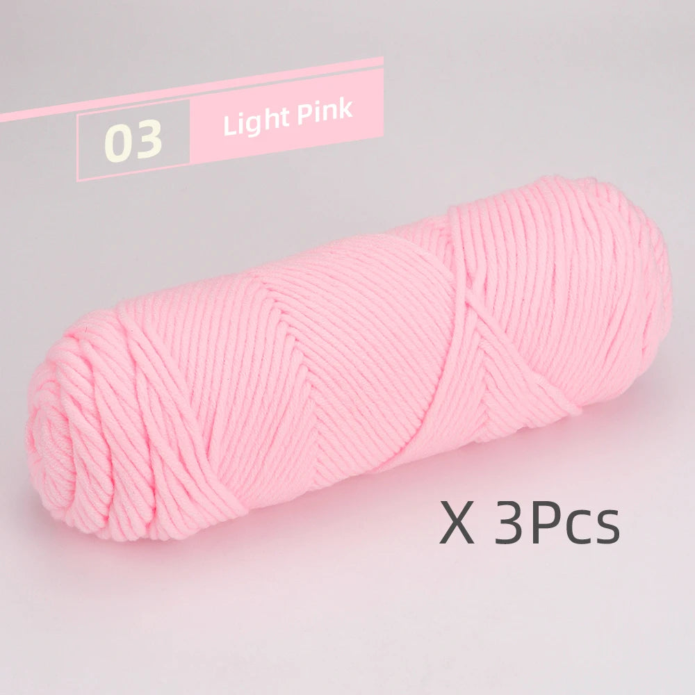 A skein of light pink yarn is shown, labeled as color 03 Light Pink, ready for knitting or crochet projects.