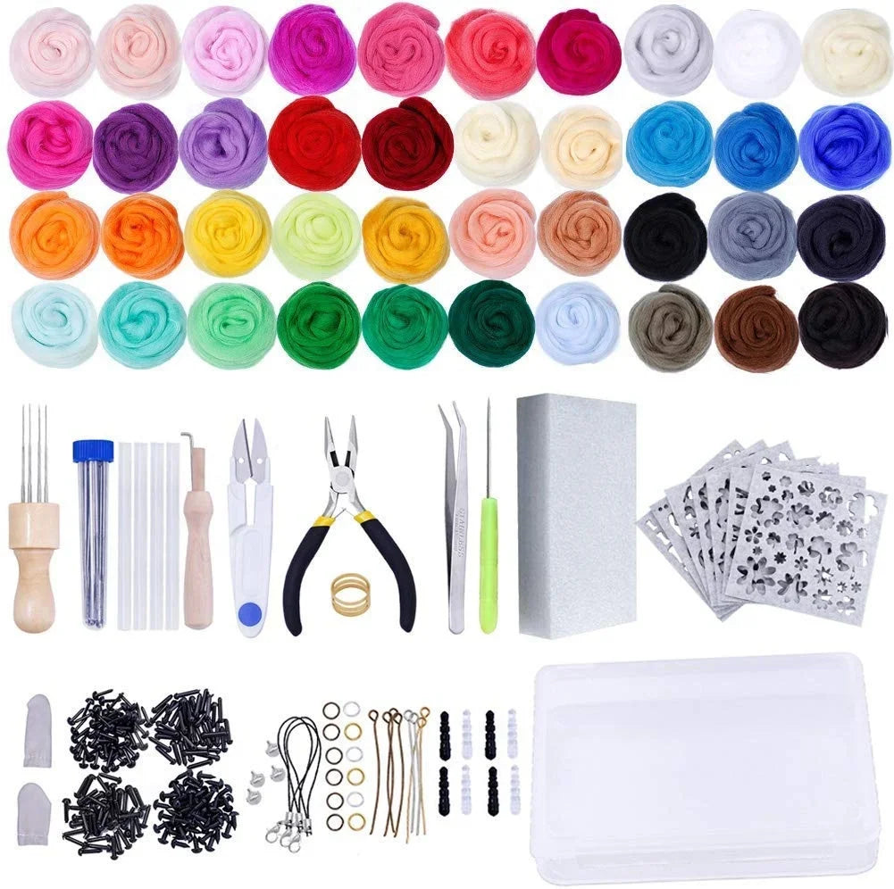 Colorful Needle Felting Starter Kit with Wool Roving and Tools