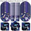 A set of party décor including 60 pieces of tableware like napkins plates and cups with outer space themes