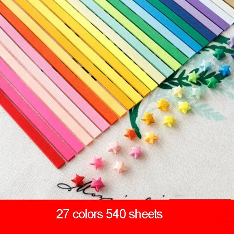 540 Double-Sided Origami Star Strips in 27 Colors for Crafting and Decoration