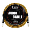 A spool of IRIN Audio Cable, a high quality instrument cable, with black and gold wiring.
