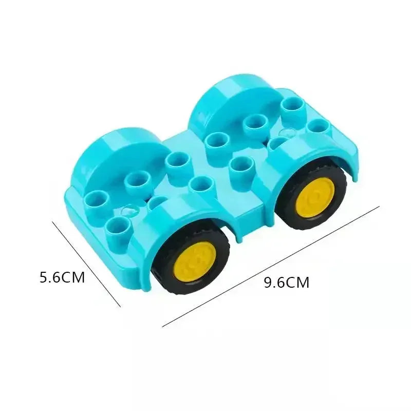 A bright blue city traffic vehicle building block set with trucks and buses.