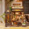 DIY Wooden Flower Shop Café Dollhouse Miniature Kit with LED Lighting