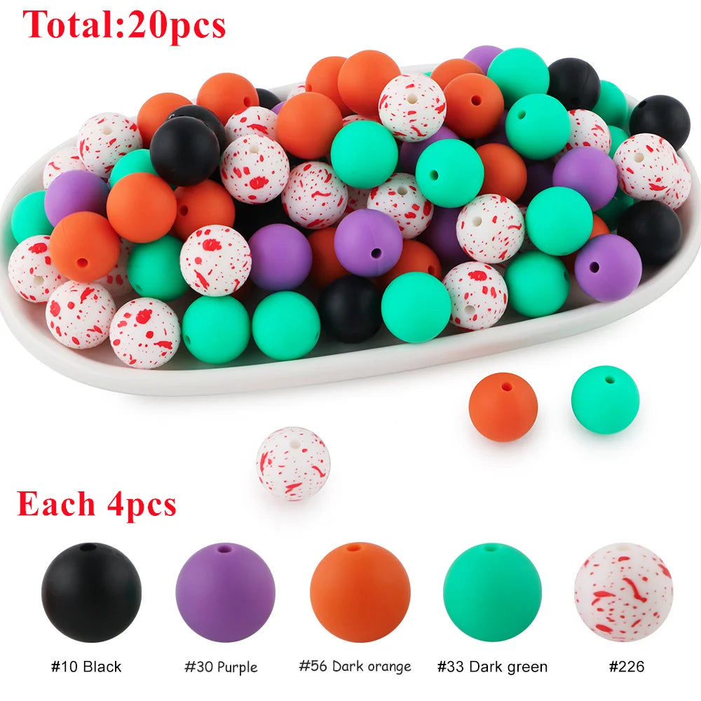 15mm Printed Silicone Beads Value Pack – 20 Pieces for DIY Jewelry & Crafts