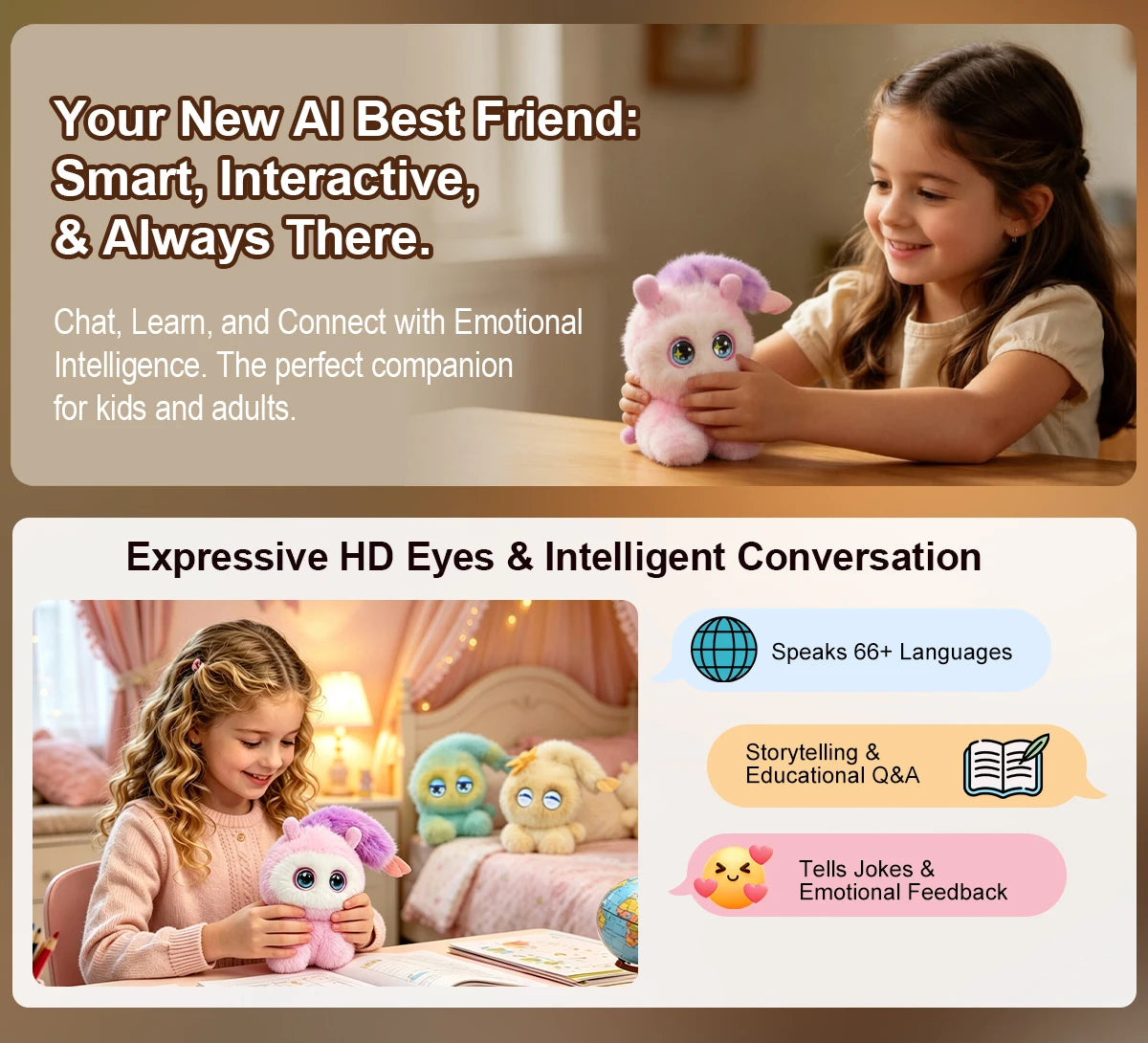Interactive AI Plush Robot with LED Eyes & Voice Control
