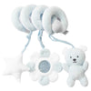 A set of light blue spiral sensory rattle toys featuring a star and a flower shape.