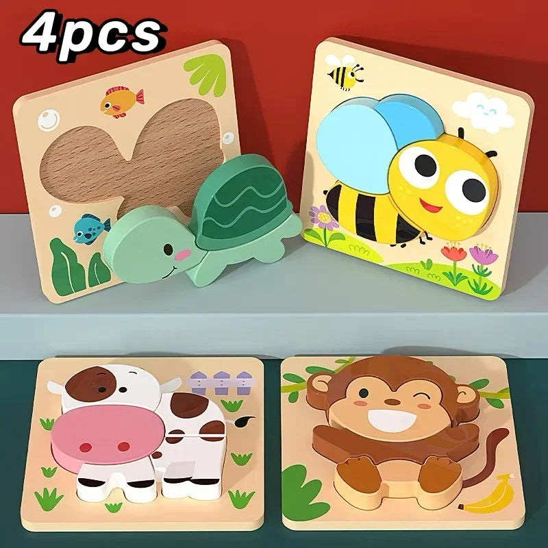 3D Wooden Tangram Puzzle Set for Kids – Cartoon Animals & Traffic Themes