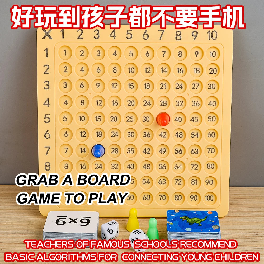 A yellow wooden board game with numbered squares and colored pieces for teaching basic algorithms to children.
