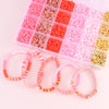 A plastic box filled with various colored clay and alphabet beads for DIY jewelry making crafts