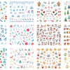 A collection of festive Christmas and holiday themed nail art stickers featuring trees, ornaments, snow, and seasonal designs
