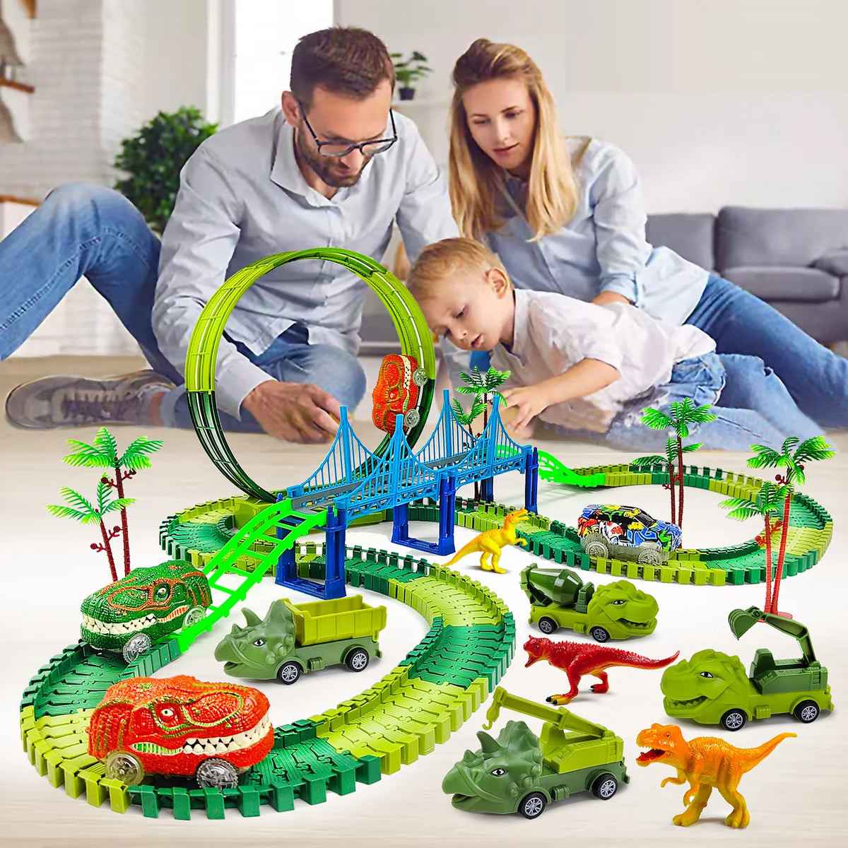 Dino Race Track Toy with Electric Climbing Car