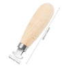 A silver bezel setting pusher tool with a light wooden handle shown from the side.