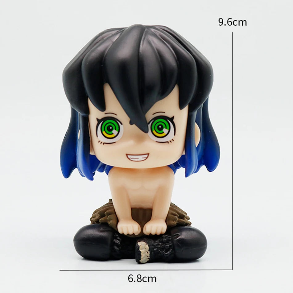 A figure set of Tanjiro and Nezuko from Demon Slayer, featuring black hair and green eyes.