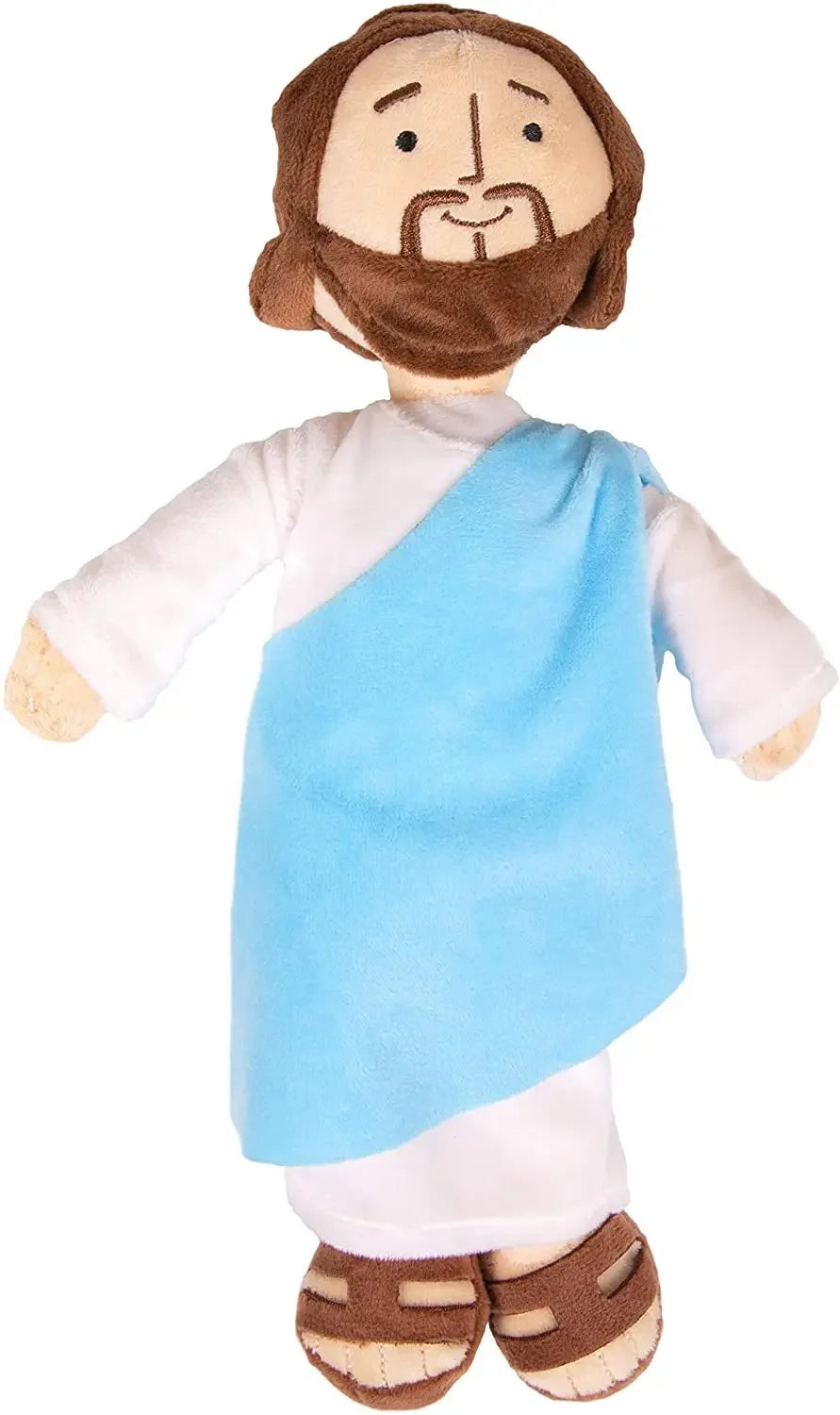 A plush doll set depicting Jesus and the Virgin Mary with brown hair and robes.