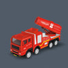 A red diecast fire truck toy with a turbo-jet engine and ladder on a gray background.