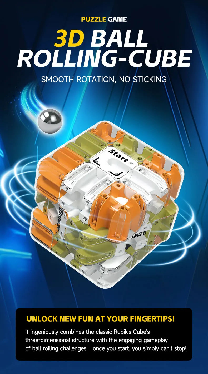 A 3D ball rolling cube puzzle game with multiple colored balls and a maze structure.