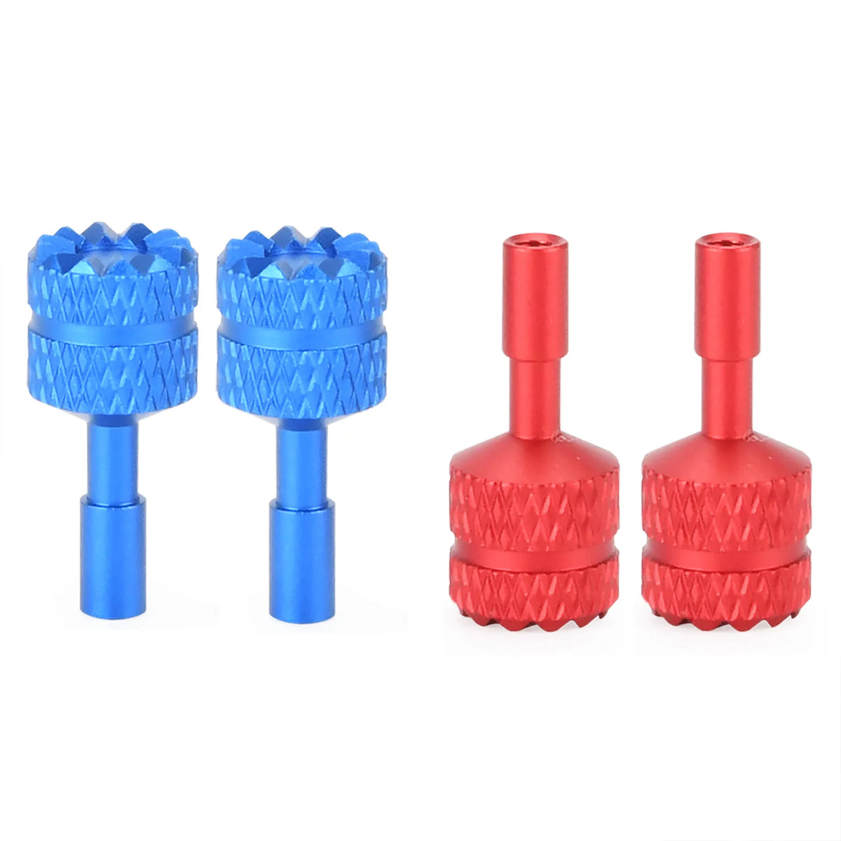 Set of four precision CNC aluminum joystick thumb sticks in blue and red for DJI RC 2