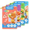 A set of reusable tracing workbooks for kids showing various tracing activities and pen control exercises.