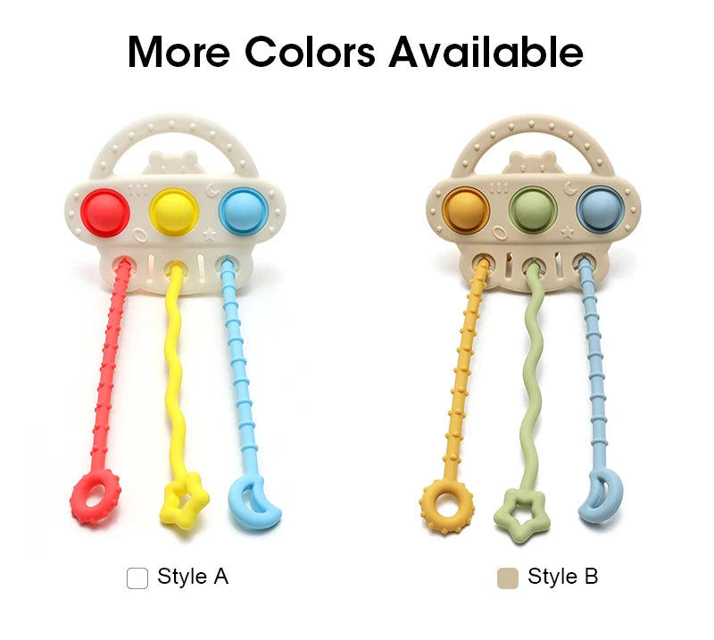 Bear Silicone Teether with Textured Pull String for Babies