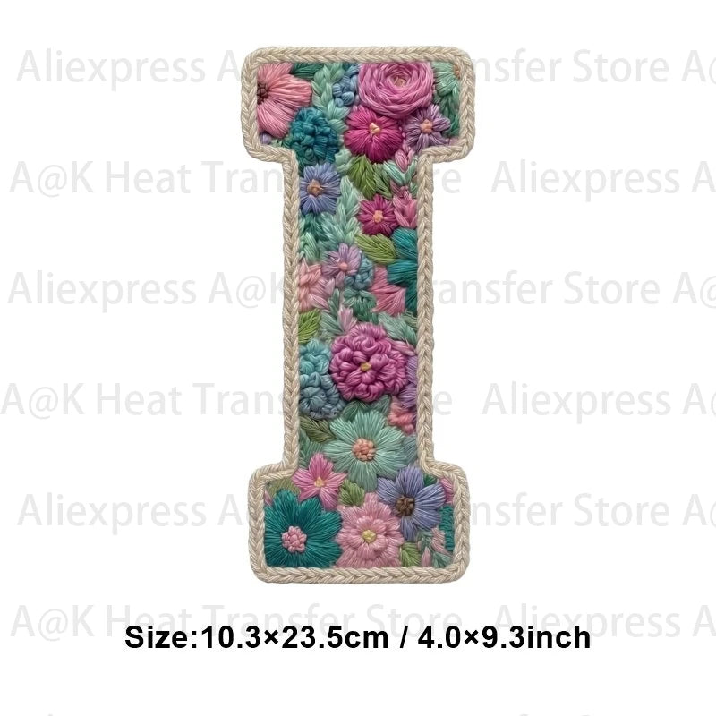 Floral letter T patch made of fabric flowers for DIY clothing and accessories