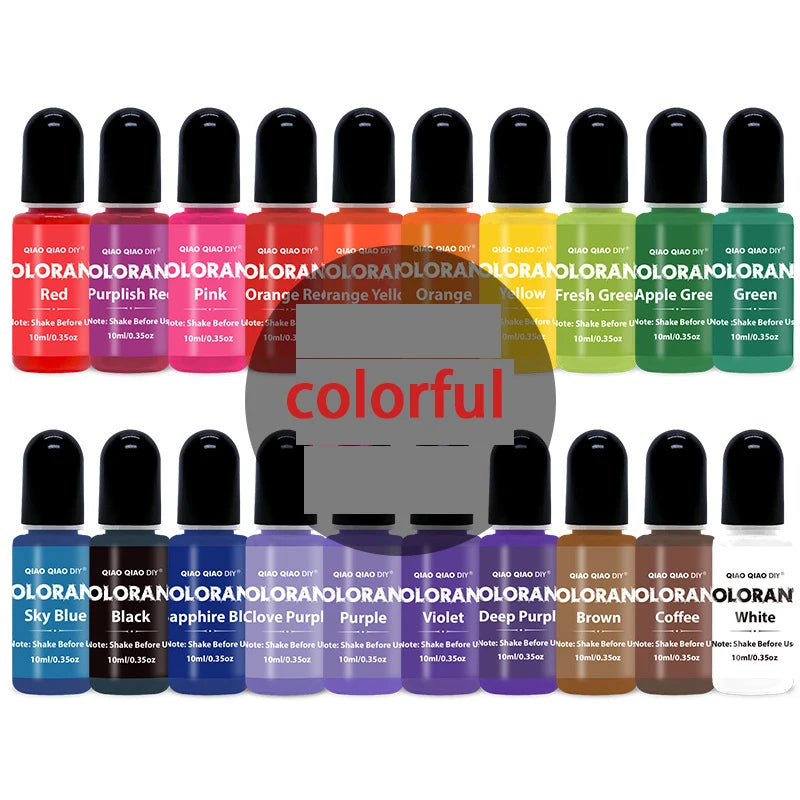 A set of 20 vibrant liquid color dyes in various shades including red, pink, orange, yellow, and green for candle and soap ma