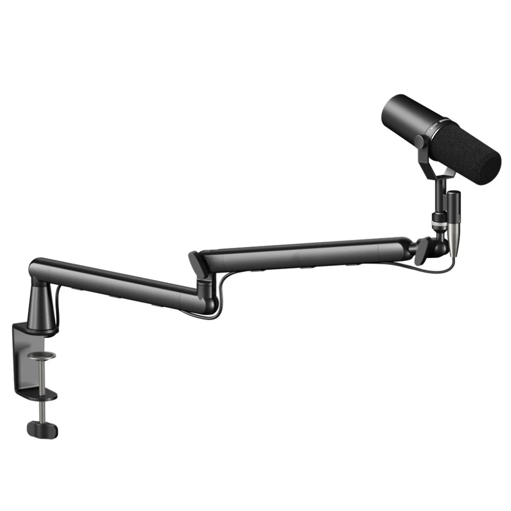 Black low profile microphone arm with cable management and extension riser