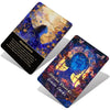 A square deck of Akashic Oracle Cards featuring an abstract celestial design with gold and blue tones.