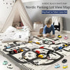 A kids city road map play mat featuring a ring road car pattern game mat with various toy cars.