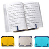 Three colored adjustable portable book stands for holding books or items.