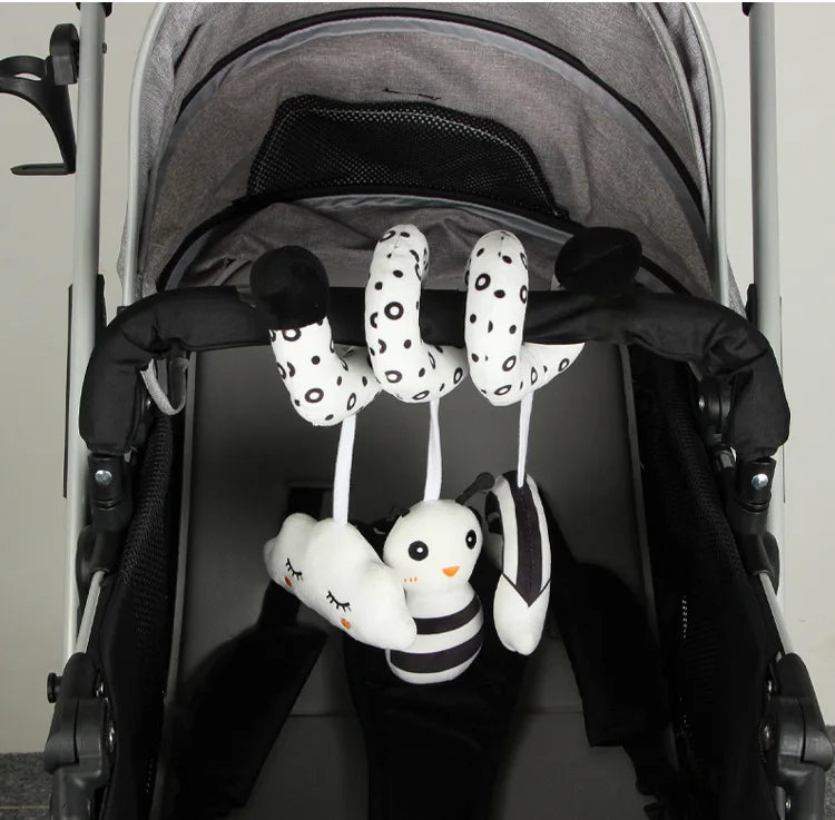 Black and White Animal Hanging Toys for Baby Car Seat and Stroller