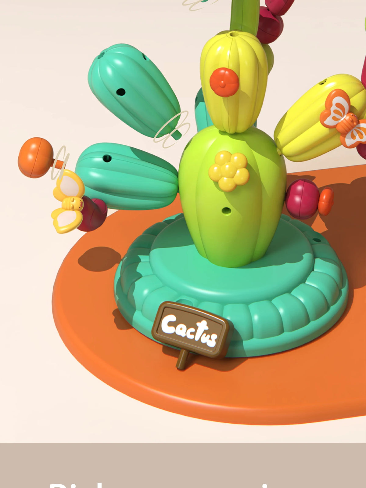 A set of colorful, plastic cactus building blocks featuring various shapes and textures for creative DIY play.