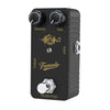 A black mini guitar effects pedal with intensity and rate controls, labeled Tremolo and Truebypass.