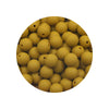 A circular arrangement of yellow silicone beads in various sizes for DIY jewelry making.