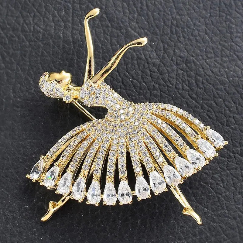 Ballerina Dancer Rhinestone Brooch for Women