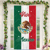 Viva Mexico door cover featuring a green, white, and red flag design with an eagle emblem and floral greenery.