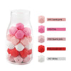 A clear glass bottle filled with various hexagonal silicone beads in pink and red shades, categorized by color number.