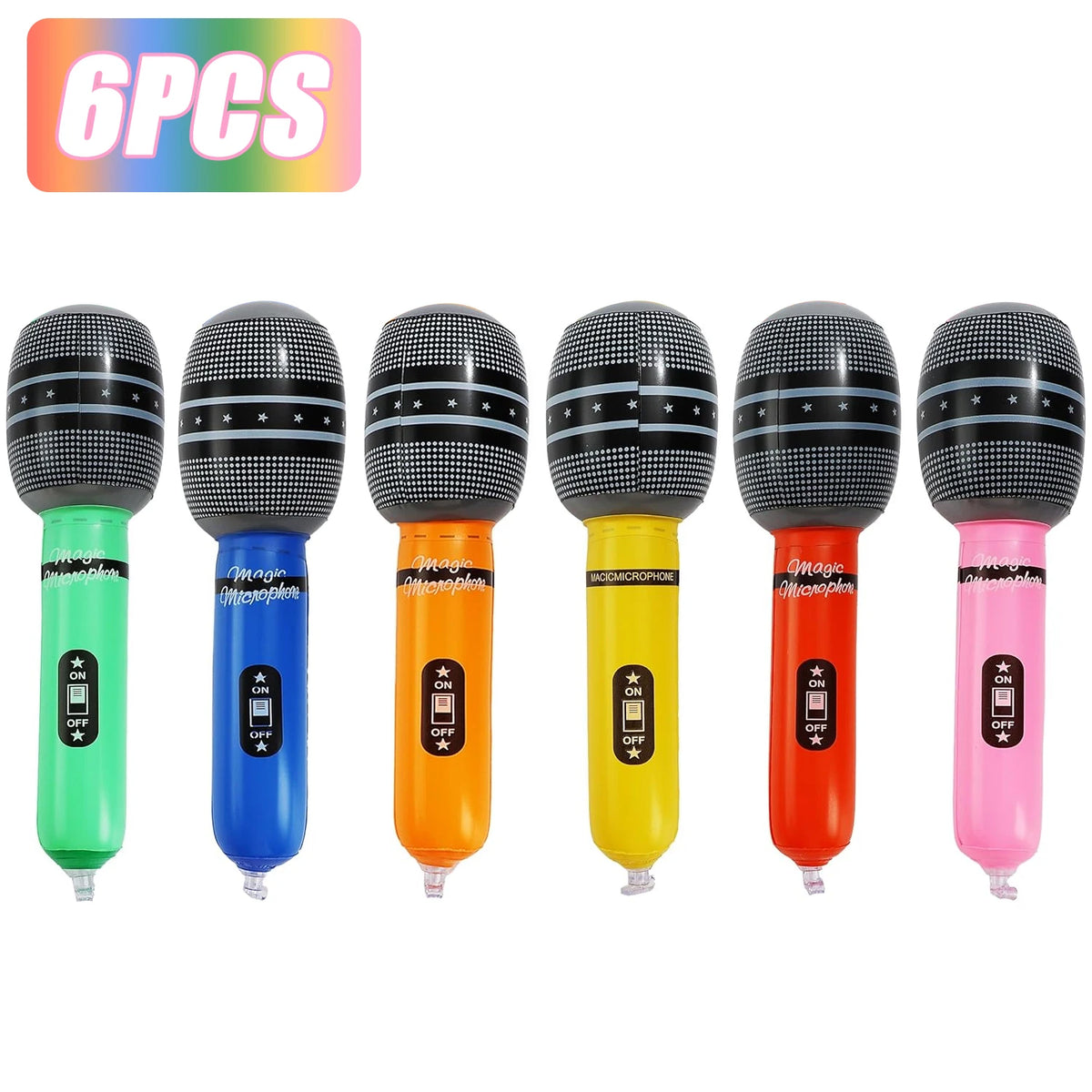 Six colorful inflatable microphones for kids karaoke and music party props