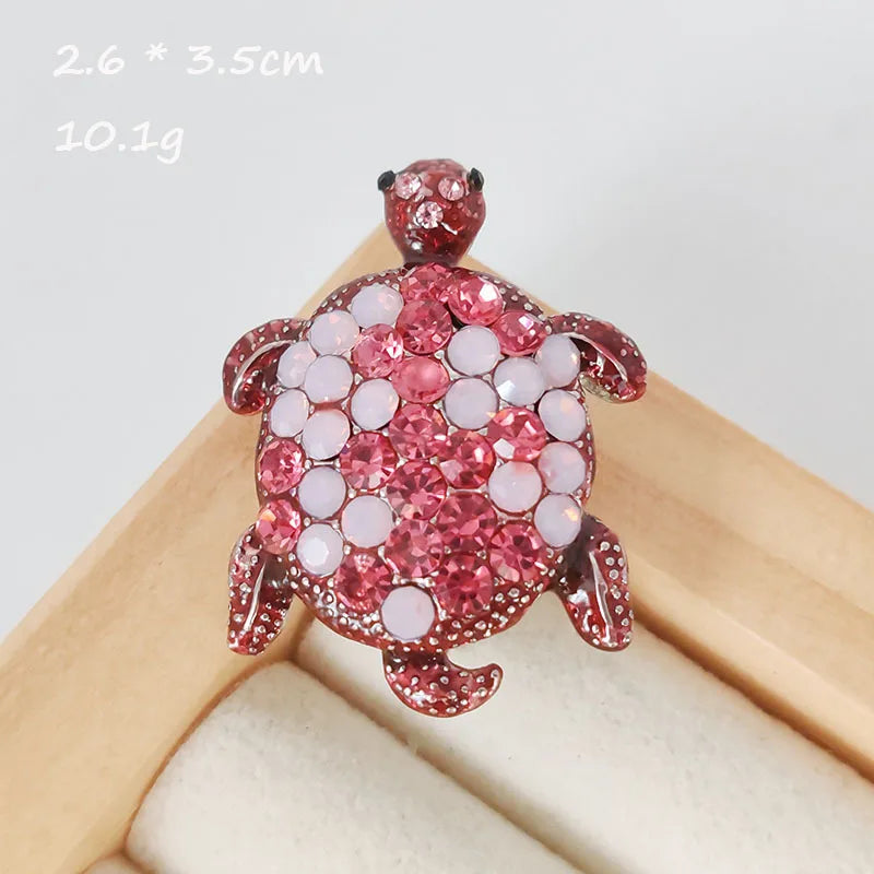 Gold-Plated Rhinestone Turtle Brooch Pin