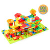 A set of 366 pieces of marble run building blocks creating a colorful maze track.
