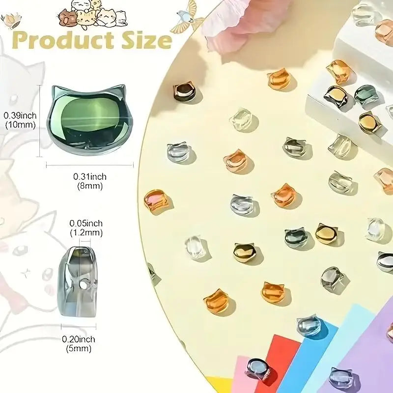 Cat Face Glass Beads for Jewelry Making – 10mm Mixed Colors (80-Pack)