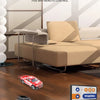 A remote control car is shown on a wooden floor, demonstrating the 2.4G frequency remote control driving feature.