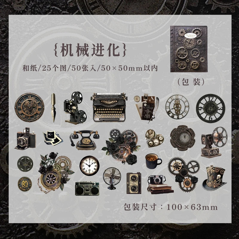 Vintage Alchemy Washi Sticker Pack – 50 Unique Metal-Inspired Designs for DIY Crafts