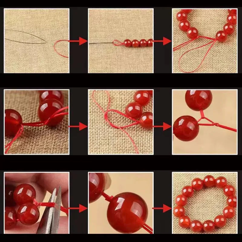 Various examples of elastic beading cord used for making stretch bracelets and necklaces.