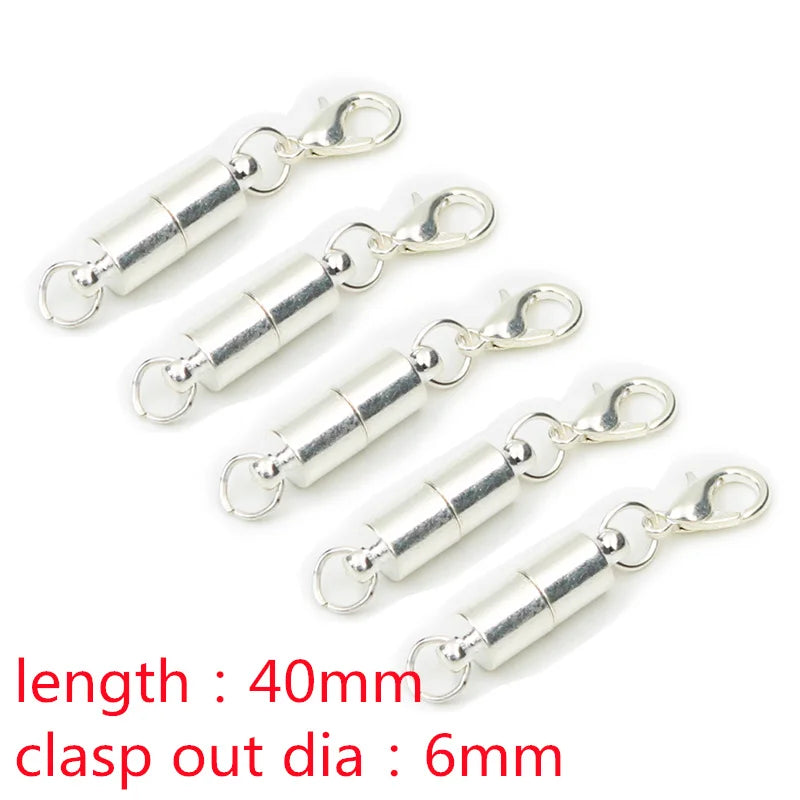 Silver magnetic clasps for jewelry making with a 40mm length and 6mm clasp out diameter